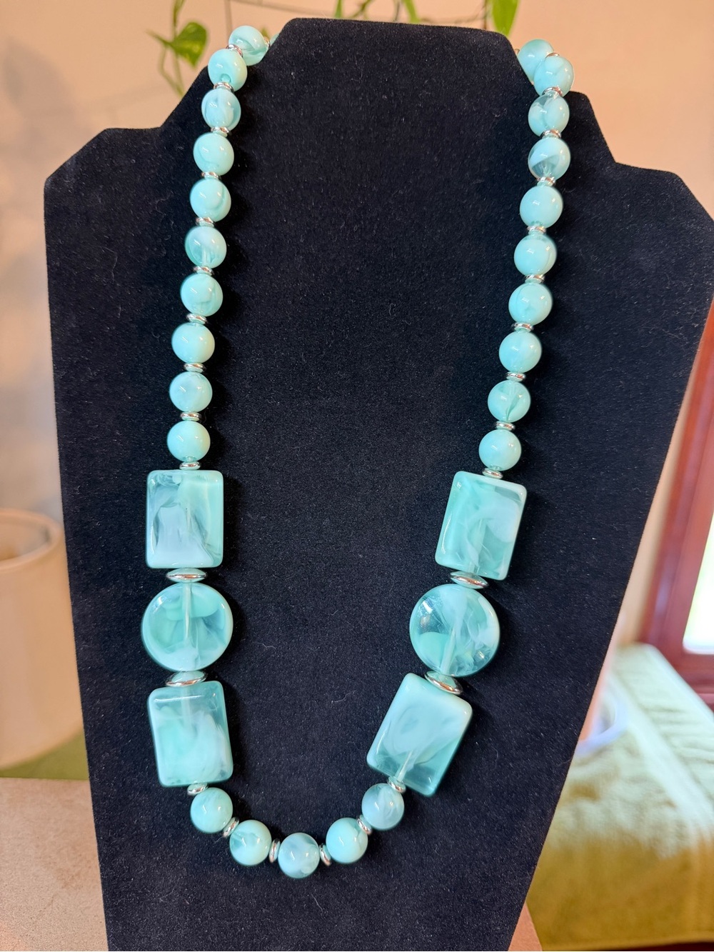 Aqua Bead Statement Necklace - Unbranded